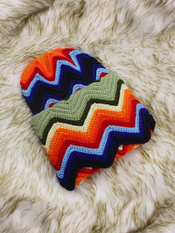 Hand-Crocheted Chevron Zig-Zag Beanie | Retro Wave Multicolor Winter Knit Hat